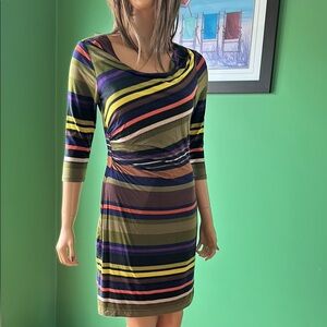 🧡🧡 EUC LOFT Black and Purple Sheath Dress with 3/4 Sleeves🧡🧡